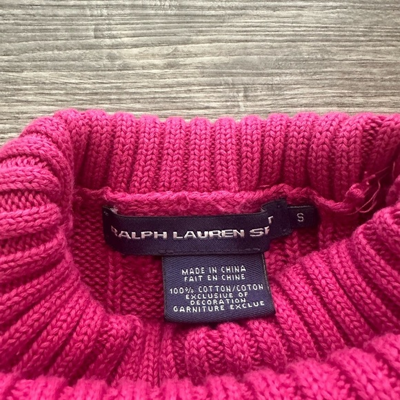 Vintage Lauren ralph Lauren Pink Cable Knit Turtleneck Sweater Sz S - Picture 3 of 3